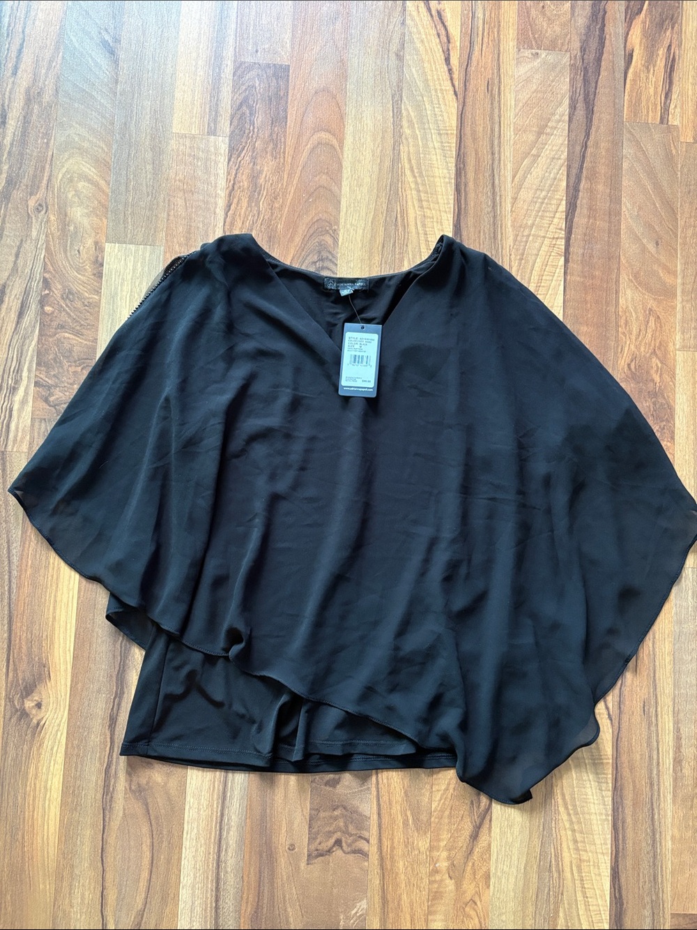 Adrianna Papell Woman’s Black Draped Layered Blouse Size M NWT